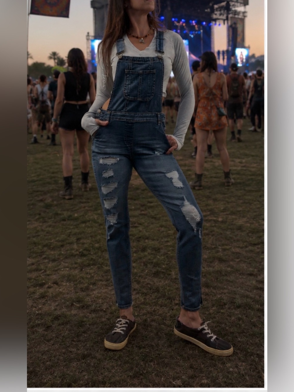 Dollhouse Distressed Skinny Denim Overalls Size 7 Stretch Jean Jumpsuit